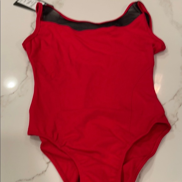 Red dance bodysuit with mesh top - Picture 1 of 5